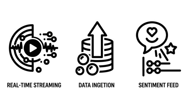Big data engineering and analytics icon set with streaming ingestion sentiment analysis realtime feedback processing technology information database analytics engineering business