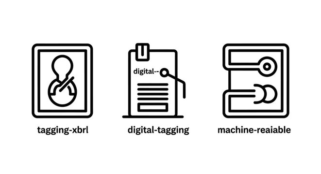 Digital data tagging and machine readable information icons with metadata readable information classification indexing internet organization software technology graphics computer analysis