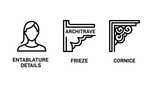 Architectural entablature details frieze and cornice icons with entablature architrave architecture building construction classical ornament structure exterior interior historical elements