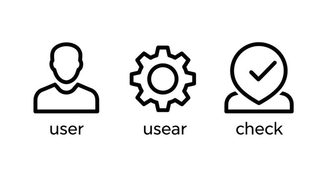 User account and system configuration icons with security checkmark settings verification security configuration identity management software interface maintenance developer membership