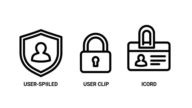 User shielded user id card line icons set representing account security and personal identification with security protection identification authentication personal software technology official