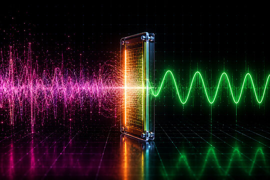 digital audio waveform with futuristic panel sound music technology