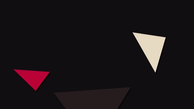 Geometric triangles moving across a dark screen in this smooth and rhythmic abstract motion video