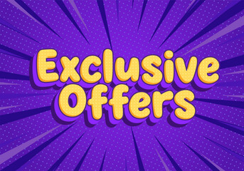 Fototapeta premium Exclusive offers bubble comic text effect purple background promoting discount sale special promotion