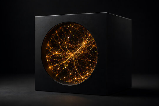 cube with glowing network photo light connections sphere circle