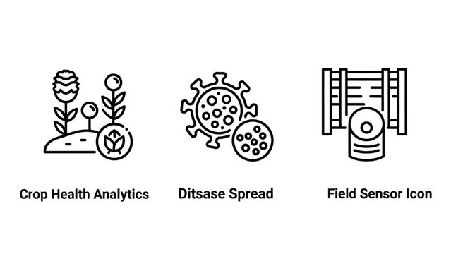 Smart farming and agricultural technology icon set with agriculture analytics technology automation innovation irrigation agronomy research infographics analysis management technical