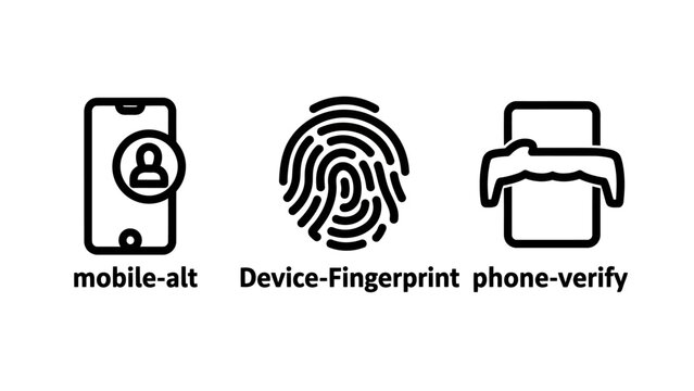 Mobile identity authentication and fingerprint security icons with authentication fingerprint security biometric identity verification cybersecurity technology protection validation internet