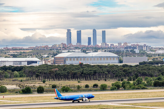 An Ita Airways airplane from Adolfo Suarez Madrid Barajas Airport in Madrid, Spain.