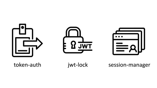It security and user authentication system icons with security authentication identity password protection encryption software development authorization internet database verification