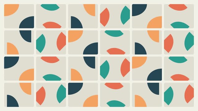 Abstract grid pattern with colorful geometric shapes on a neutral background