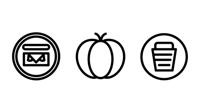 Collection of simple outline icons for data organization featuring folder fruit trash container symbols organization container document graphics minimalist management interface structure