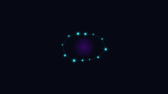 A glowing digital ring of light points connected against a dark background
