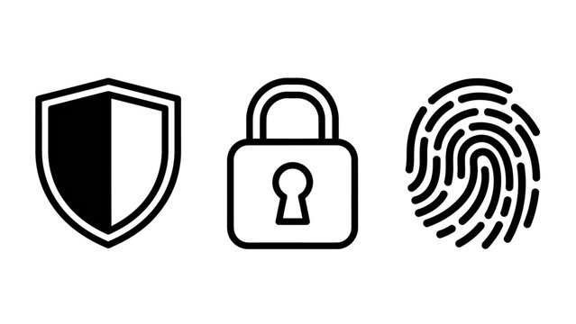 Cybersecurity protection and data privacy line icons with security protection fingerprint biometric authentication identity password encryption internet business technology identification