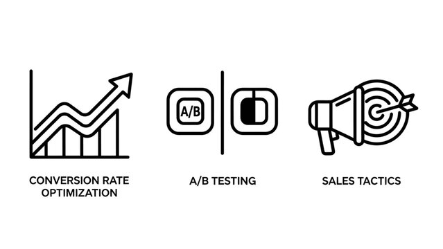 Conversion rate optimization a b testing and sales tactics marketing icons with conversion optimization marketing business strategy analytics customer acquisition performance megaphone