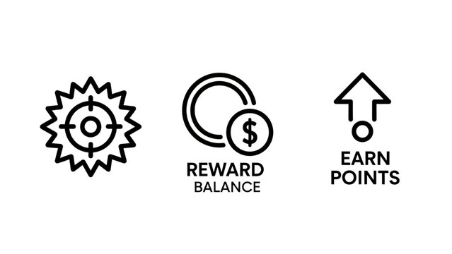 Financial reward and loyalty points incentive program icons set with earnings business financial incentive marketing customer strategy optimization development efficiency performance
