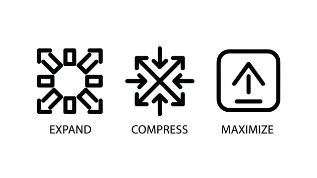 Data manipulation icons representing expand compress maximize actions with compress maximize interface software graphics controls computing development optimization adjustment management