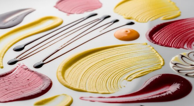 Vibrant colorful paint smears on surface.