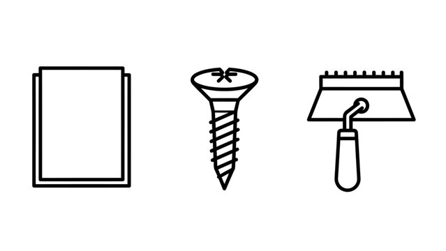 Home renovation tools and hardware line art icons set with renovation construction hardware improvement building equipment fastener finishing industrial maintenance carpentry component