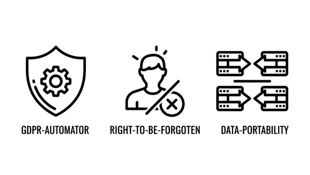 Data protection and privacy concept line icons set with security protection automated portability transfer information regulation compliance technology internet business management