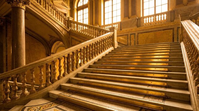Ornate staircase with gold lighting in classic building interior