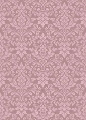 Elegant pink damask seamless pattern on mauve background, luxury classic pink damask vector illustration for romantic wedding invitation wrapping paper. © PPS Inspire Art