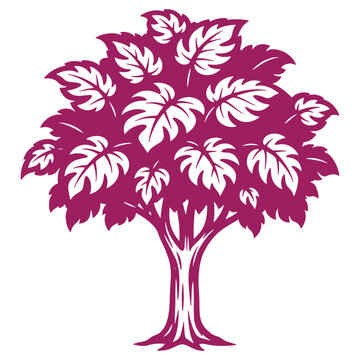 Vibrant purple tree illustration with intricate leaves isolated on a transparent background