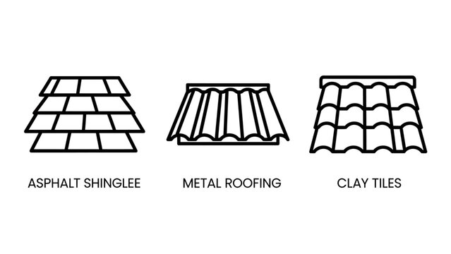 Building roofing materials icons set of asphalt shingles metal and clay tiles with shingles construction architecture building materials exterior structure industrial renovation residential