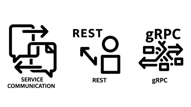 Software service communication rest api and g rpc protocol icons with communication protocol software development programming technology interface integration connection architecture exchange