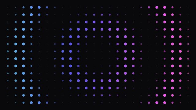 Abstract circular grid pattern with gradient blue and pink glowing dots