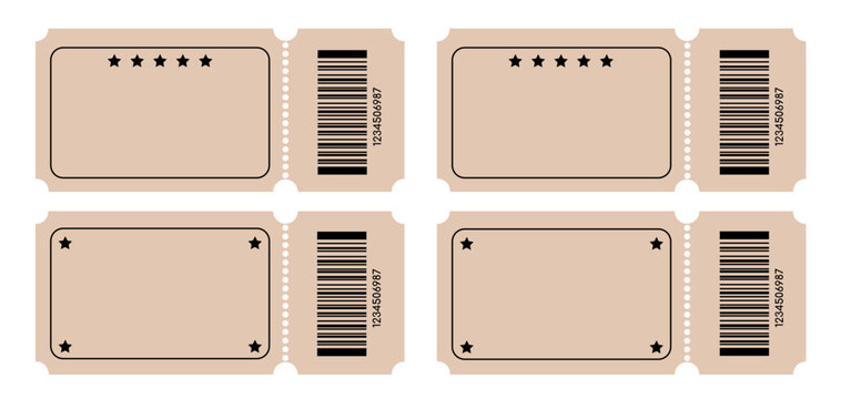 Retro Event Ticket Templates Set with Barcode and Perforation