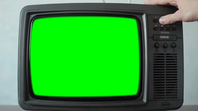 Vintage Television with Green Screen Changing Channels