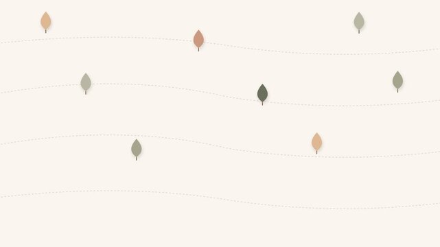 Minimalist pattern featuring scattered colorful autumn leaves on white background