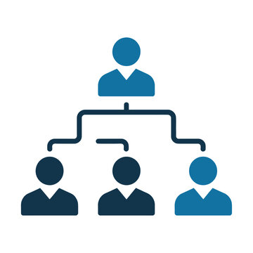 Vector ofn organizational hierarchy with one leader figure overseeing three subordinate team members.