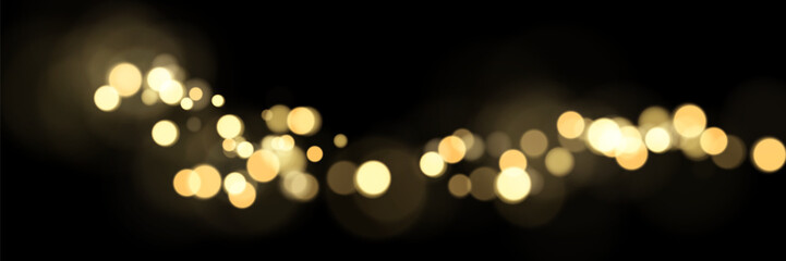 Fototapeta premium Golden Sparkling Bokeh Lights on Dark Background with Festive Holiday Luxury Atmosphere