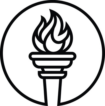 Symbolic torch with flame in circle for icon design in clean line style.