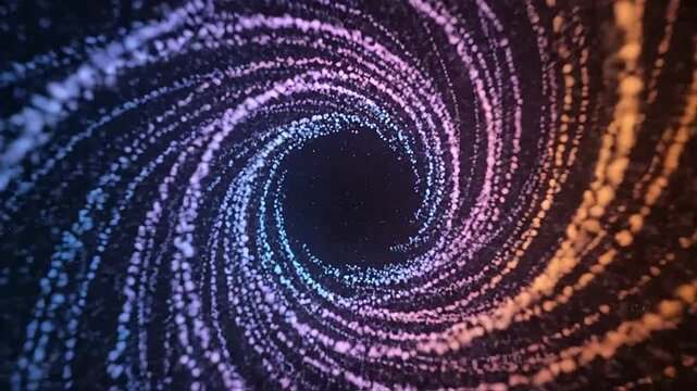 A glowing spiral of particles creates a dynamic vortex in deep space