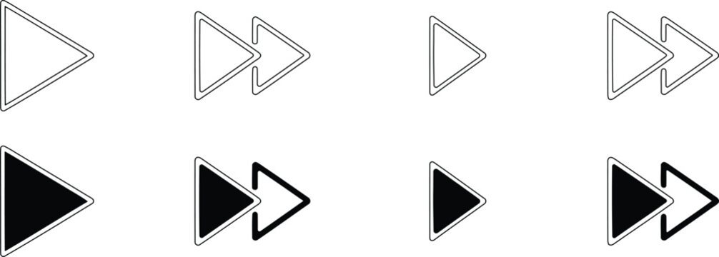 Play and pause button icons in various styles and colors