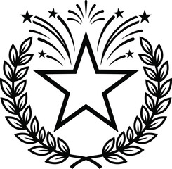 Obraz premium Star in laurel wreath with fireworks for achievement.
