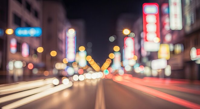 Blurred city street at nighttime lights.