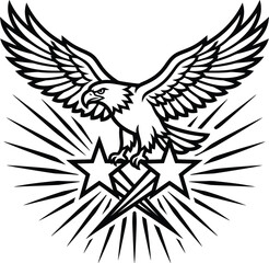 Obraz premium Eagle insignia with outstretched wings above stars and light rays art.