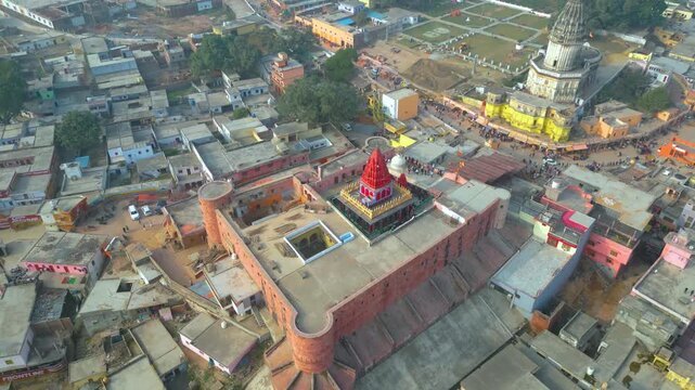 Aerial view of  Shri Ram Mandir, Ayodhya, Shri Hanuman Garhi Mandir, Lata Mangeshkar Chowk and Ram ki Paidi Ghats