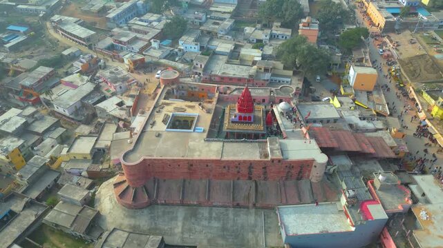 Aerial view of  Shri Ram Mandir, Ayodhya, Shri Hanuman Garhi Mandir, Lata Mangeshkar Chowk and Ram ki Paidi Ghats