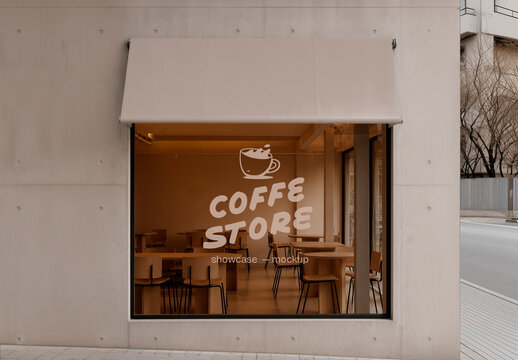 Cafe Storefront Window Awning Mockup