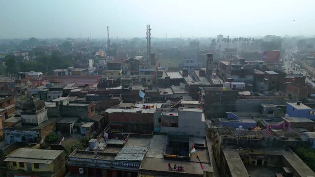 Aerial view of  Shri Ram Mandir, Ayodhya, Shri Hanuman Garhi Mandir, Lata Mangeshkar Chowk and Ram ki Paidi Ghats