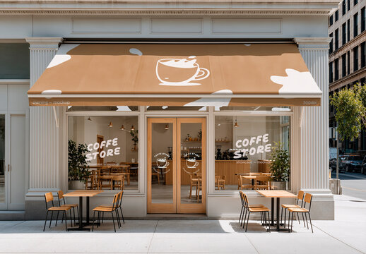 Coffee Shop Facade Glass Mockup