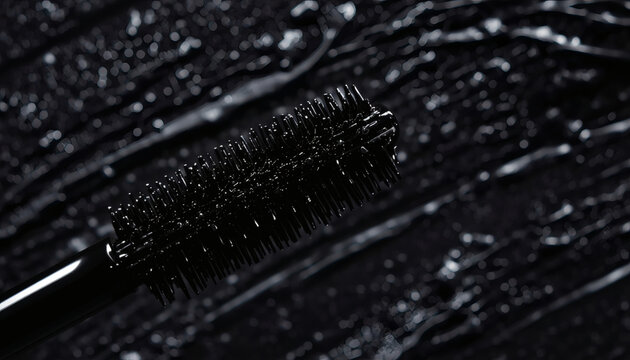 Ultra-black volumizing mascara formula macro. Dramatic eye makeup.