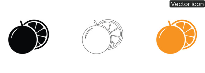 Obraz premium Orange and lemon icons in black, Line art, And orange on white background