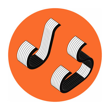 Striking vector of an abstract mobius strip design with bold lines against an orange circular background