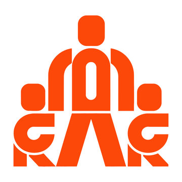 Bold vector logo design featuring stylized orange letters forming a human silhouette with the text cac integrated creatively