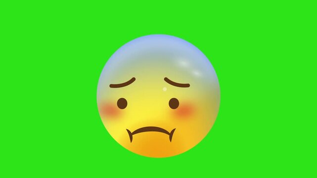 Yellow blushing face sad emoji on green background. Simple, cartoon round icon suitable for websites, social media, and digital designs.